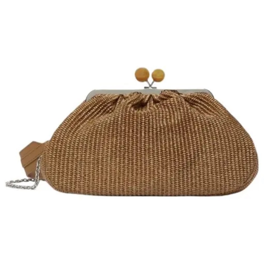 MaxMara Woven Raffia Clutch | Kisslock Frame | Chain Strap | Like New